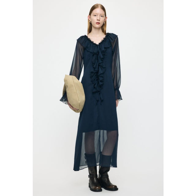 RUFFLE CHIFFON MAXI ドレス NVY