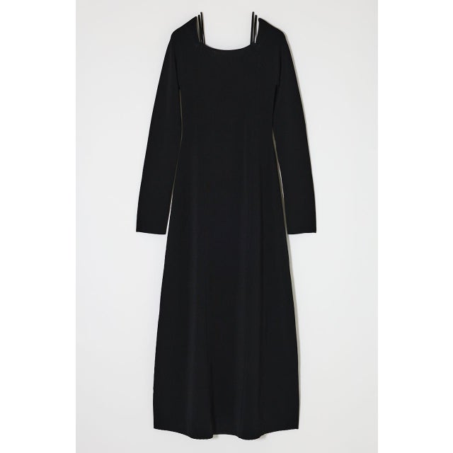 OPEN NECK KNIT LONG ドレス BLK