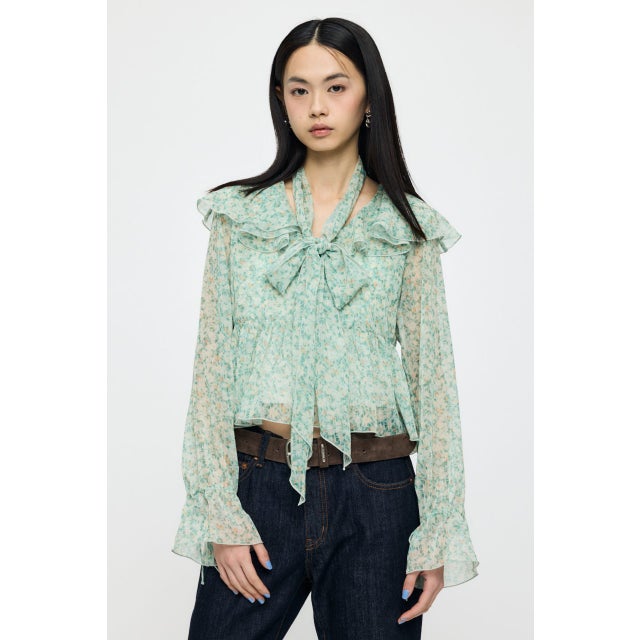 BOW TIE CHIFFON ブラウス 柄GRN5