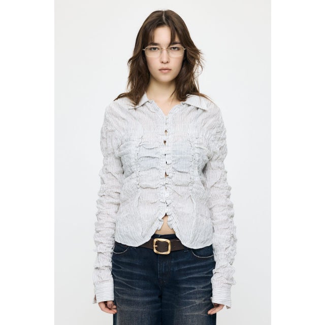BUTTON UP SHIRRING シャツ 柄WHT5