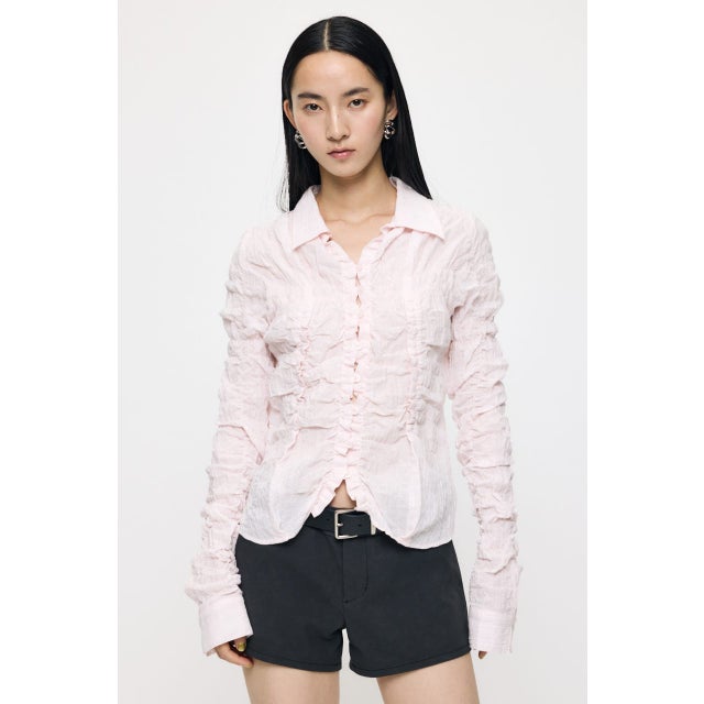 BUTTON UP SHIRRING シャツ 柄PNK5