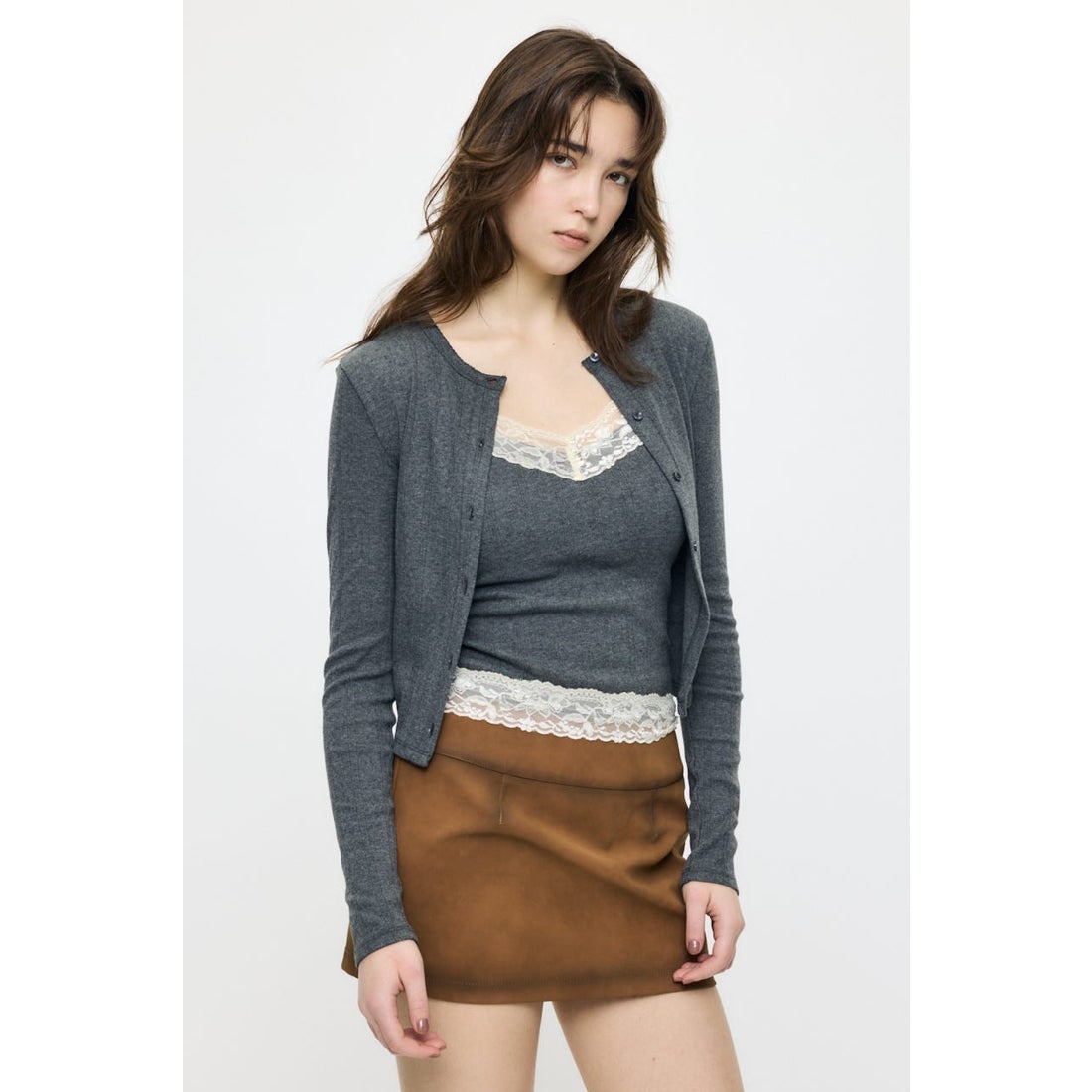 マウジー MOUSSY LACY CAMI AND カーディガン （T.GRY