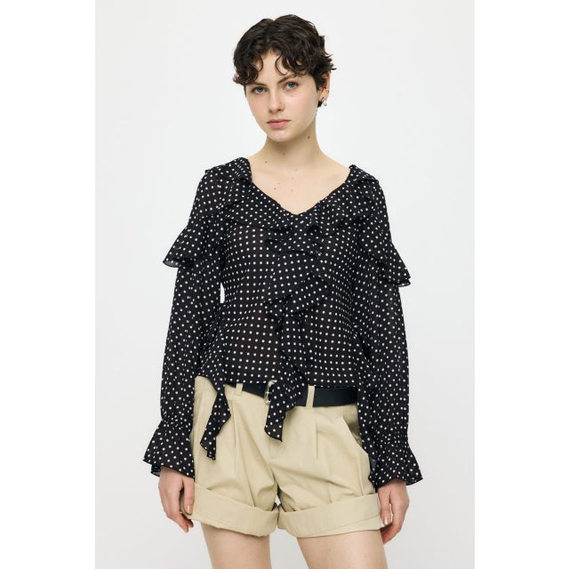 CHIFFON RUFFLE  ブラウス 柄BLK5