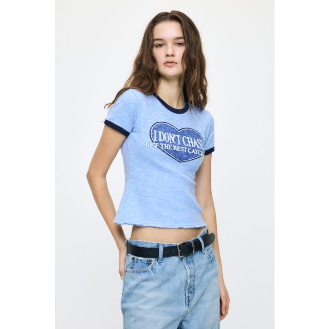I DON'T CHASE RINGER Tシャツ BLU