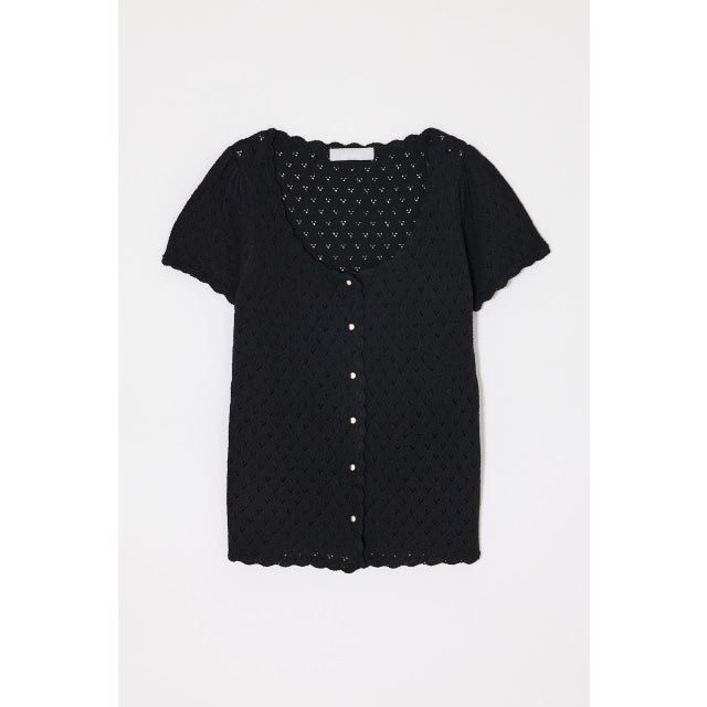 EYELET BUTTON UP トップス BLK