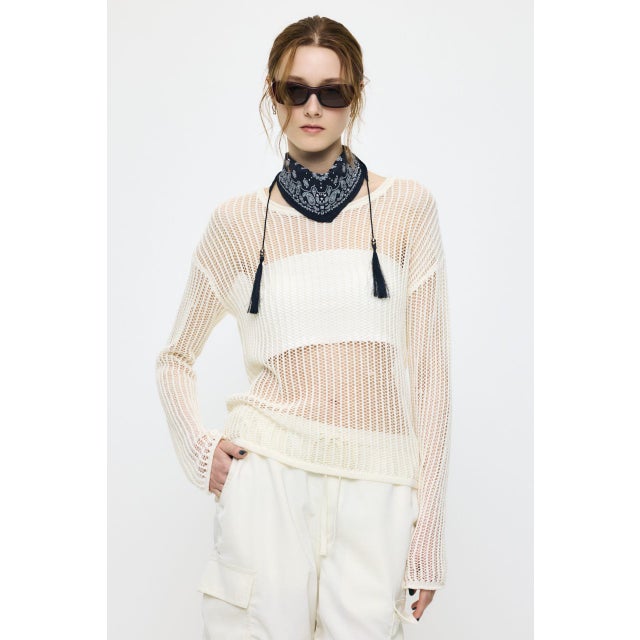 BOAT NECK MESH KNIT トップス O/WHT1
