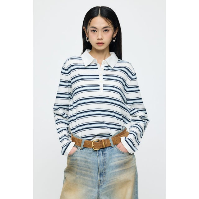 BORDER POLO KNIT TEE WHT