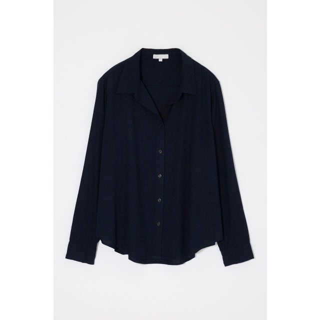 LINEN BLEND BASIC シャツ NVY