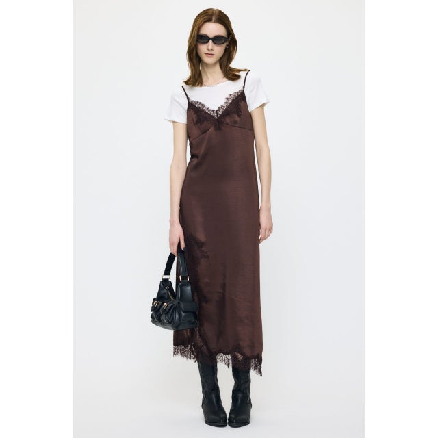 LACE SATIN SLIP ドレス BRN