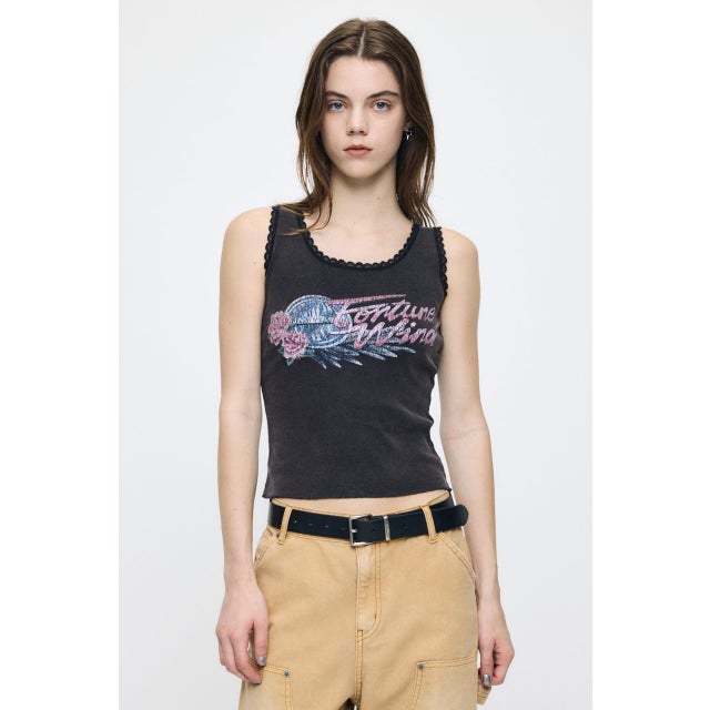 LACE TRIM タンクトップ L/BLK1