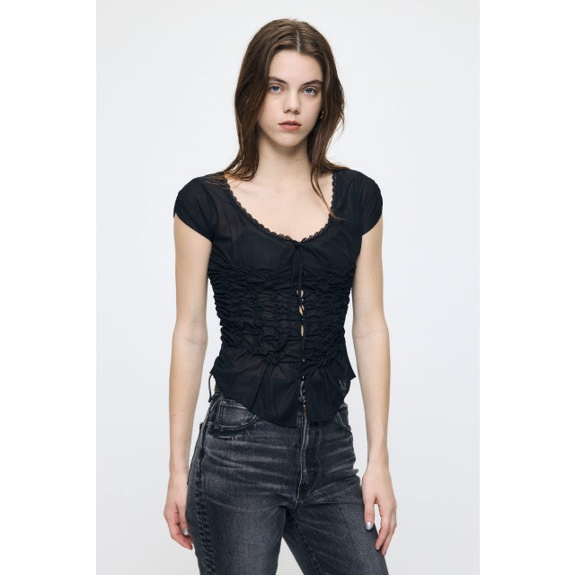 RANDOM SHIRRING トップス BLK