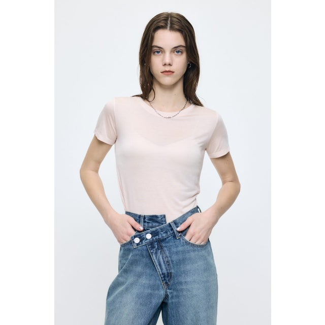 SHEER BASIC TEE L/PNK1