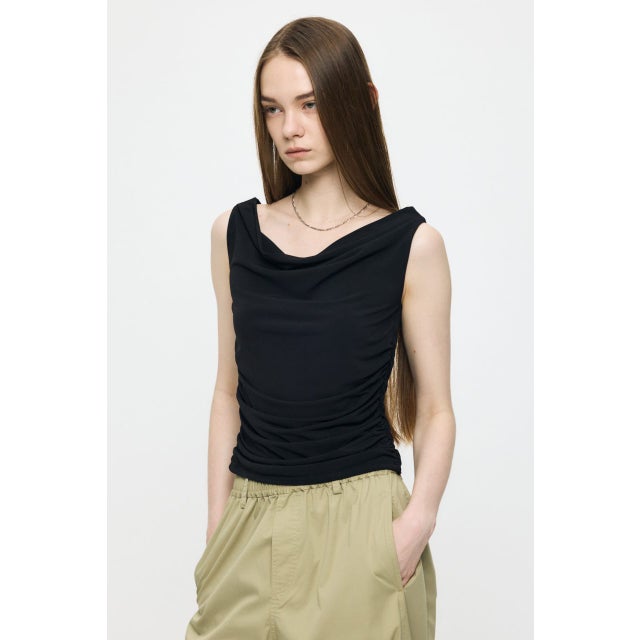 WAIST GATHER DRAPE トップス BLK