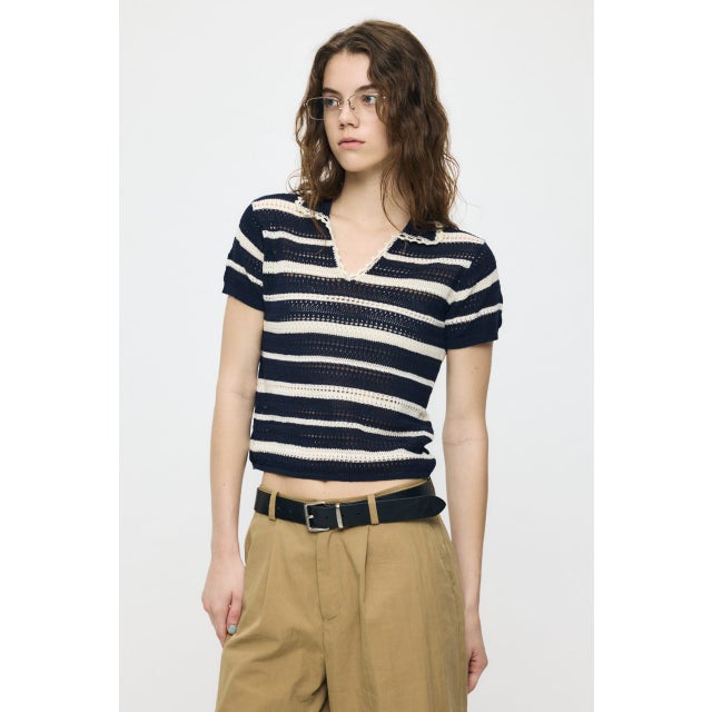 CROCHET LIKE POLO トップス 柄NVY5