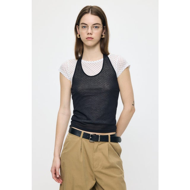 SHEER DOUBLE LAYERED トップス 柄WHT5