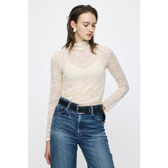 ES LACE HI NECK トップス O/WHT1