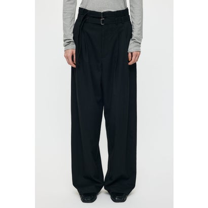 BELTED WIDE TUCK パンツ BLK｜詳細画像
