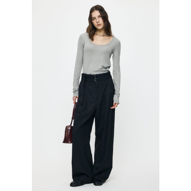 BELTED WIDE TUCK パンツ BLK