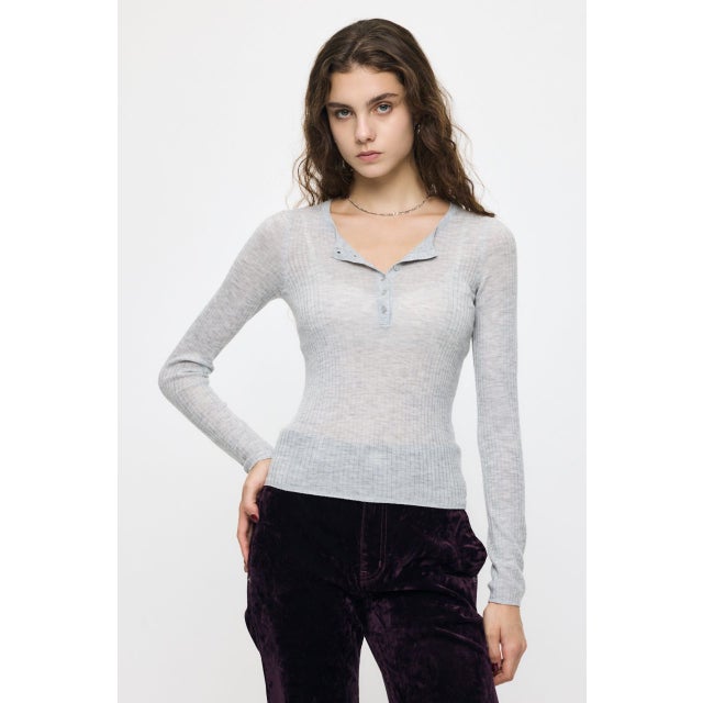 ES SHEER HENRY NECK KNIT トップス T.GRY