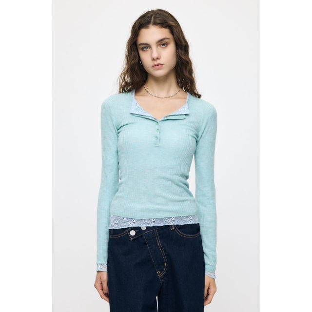 ES SHEER HENRY NECK KNIT トップス L/BLU1