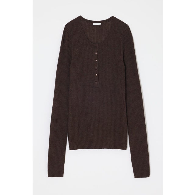 ES SHEER HENRY NECK KNIT トップス BRN