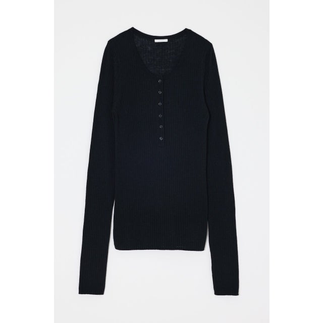 ES SHEER HENRY NECK KNIT トップス BLK