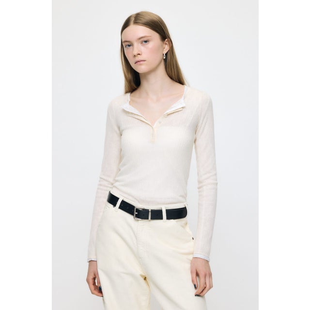 ES SHEER HENRY NECK KNIT トップス O/WHT1