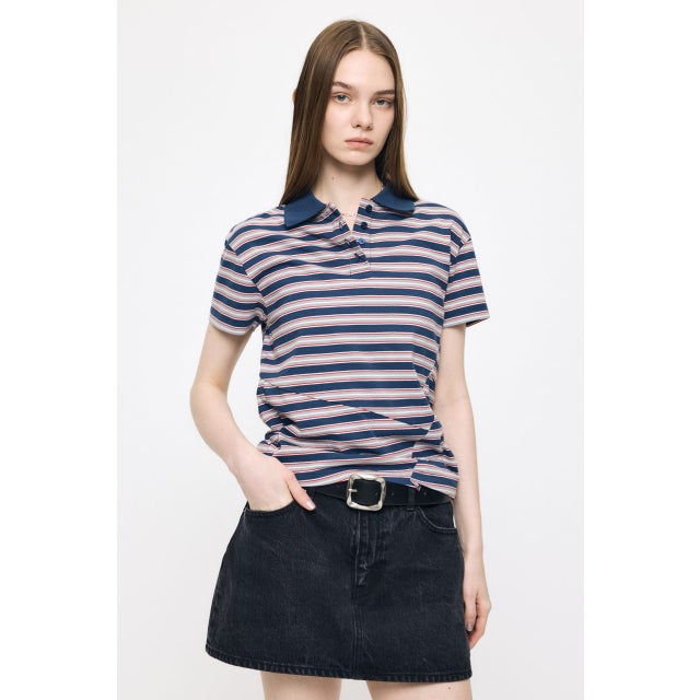 STRIPED TINY POLO シャツ NVY