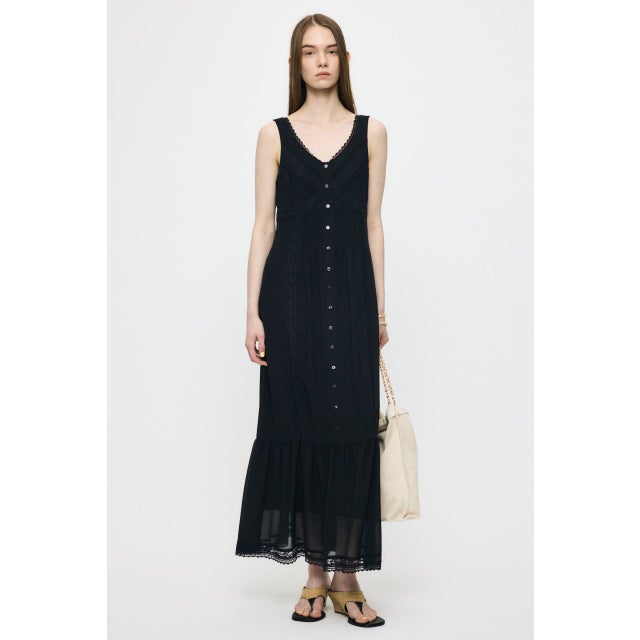 PIN TUCK CHIFFON MAXI ドレス BLK
