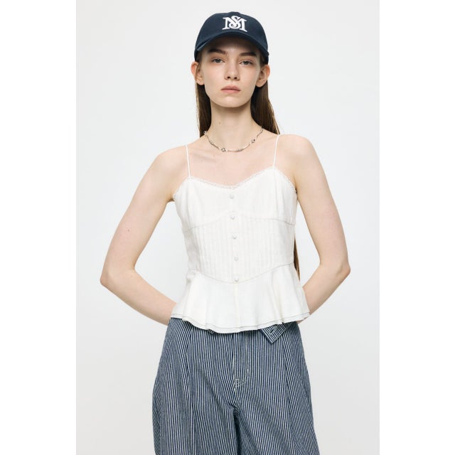 LINEN BLEND CORSET CAMI トップス WHT