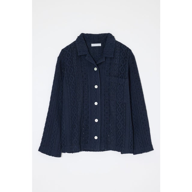 OPEN COLLAR LACE シャツ NVY