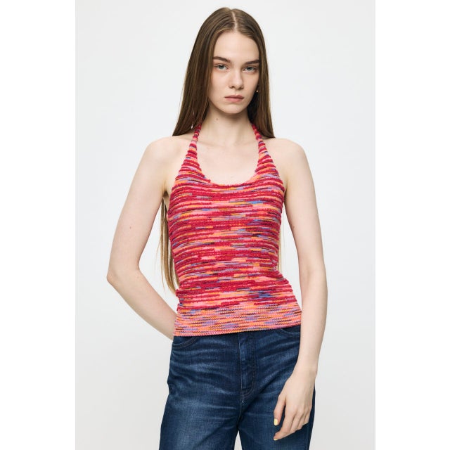 MIX YARN HALTER KNIT トップス PNK