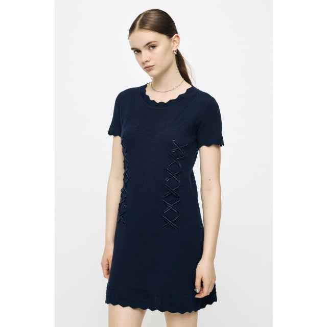LACE UP KNIT MINI  ドレス NVY