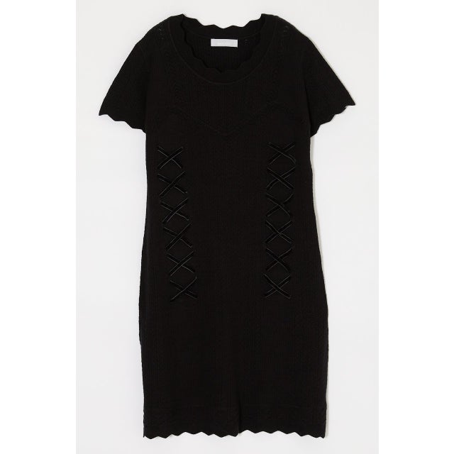 LACE UP KNIT MINI  ドレス BLK