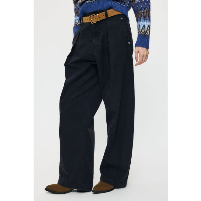 CURVE LINE TUCK パンツ L/BLK1