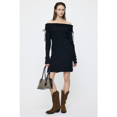 KNIT OFF SHOULDER MINI ドレス BLK｜詳細画像