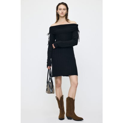 KNIT OFF SHOULDER MINI ドレス NVY｜詳細画像
