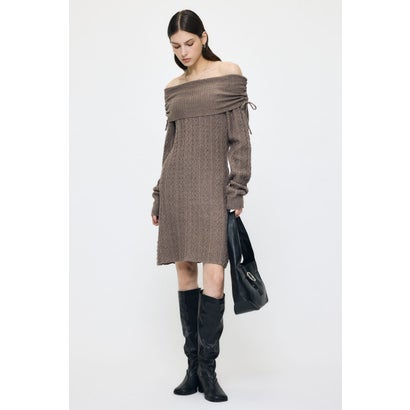 KNIT OFF SHOULDER MINI ドレス BRN｜詳細画像