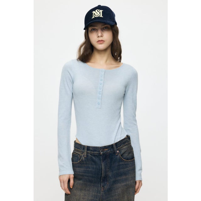 ES HENRY NECK KNIT ボディースーツ L/BLU1