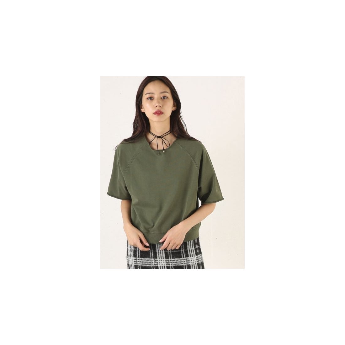 MOUSSY moussy CUTOFFハーフスリーブスウェットトップス カーキ 