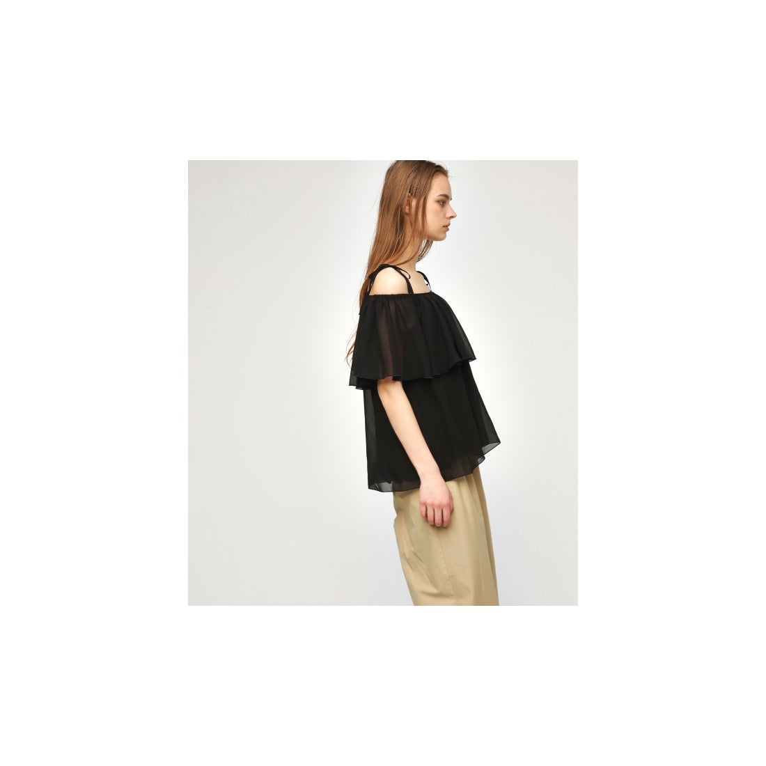 MOUSSY moussy シフォンオフショルダートップス アイボリー 