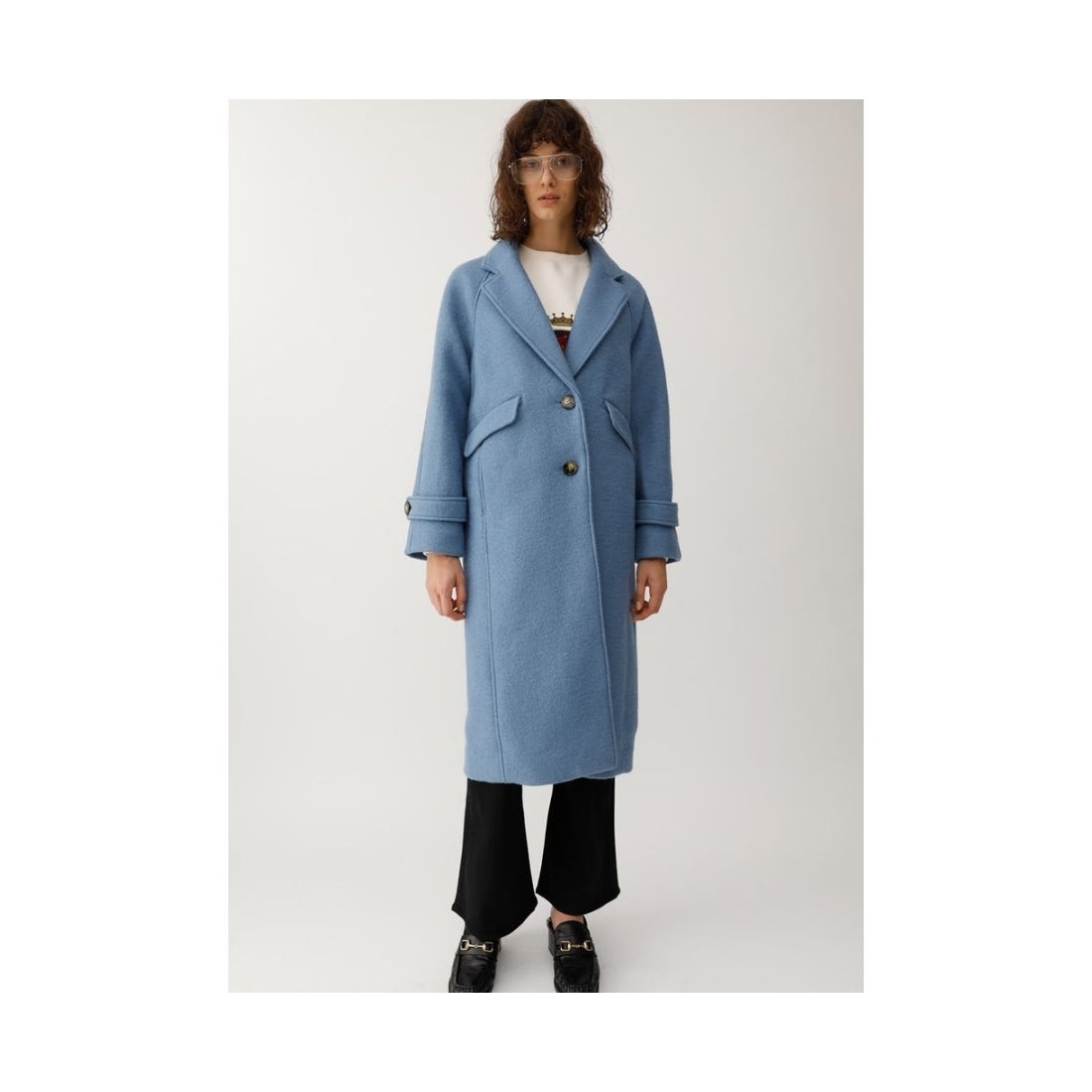MOUSSY moussy SINGLEBREASTEDウールコート ライトブルー 