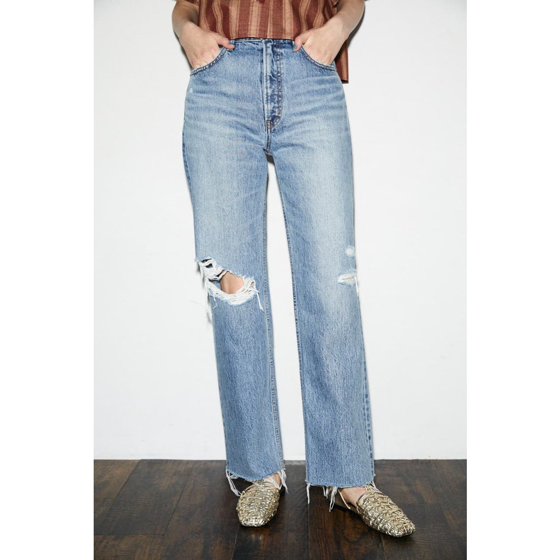 MOUSSY マウジー moussy HW CLASH CROP STRAIGHT （ブルー） -靴 