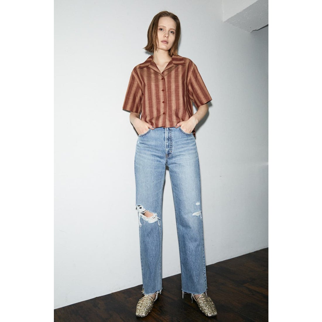 MOUSSY マウジー moussy HW CLASH CROP STRAIGHT （ブルー） -靴 