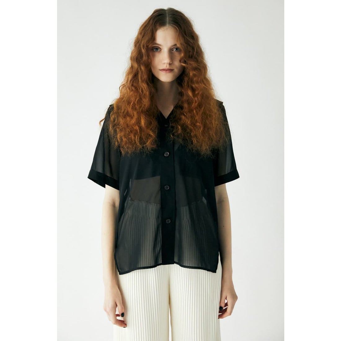 MOUSSY SAILOR COLLAR SHEER シャツ BLK -ファッション通販 FASHION WALKER