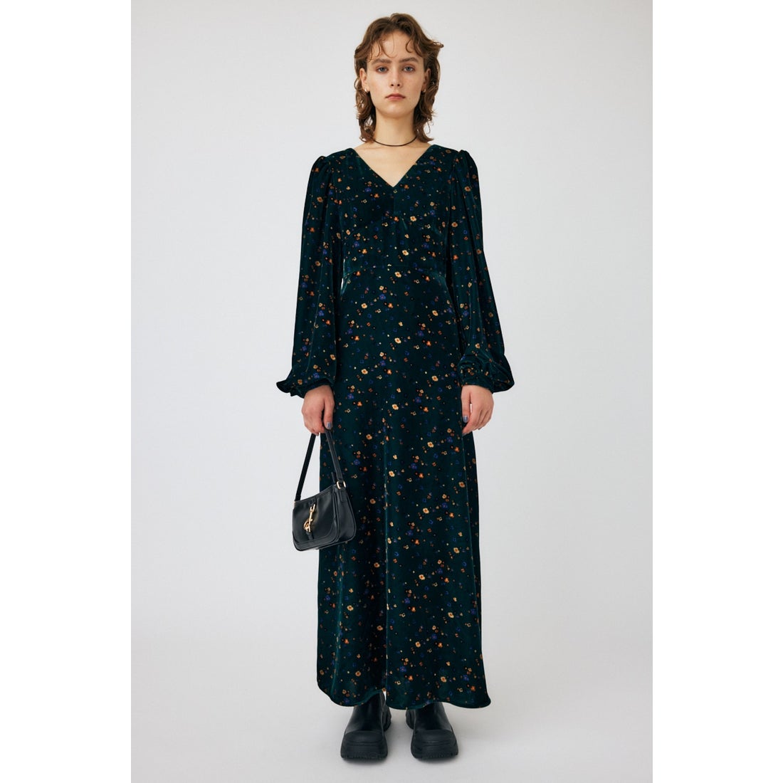 MOUSSY FLORAL PRINT VELOUR ドレス 柄GRN5 -靴＆ファッション通販 