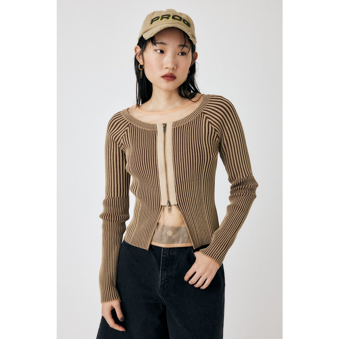 MOUSSY ZIP UP RIB トップス BEG -靴＆ファッション通販 ロコンド ZIP UP RIB トップス