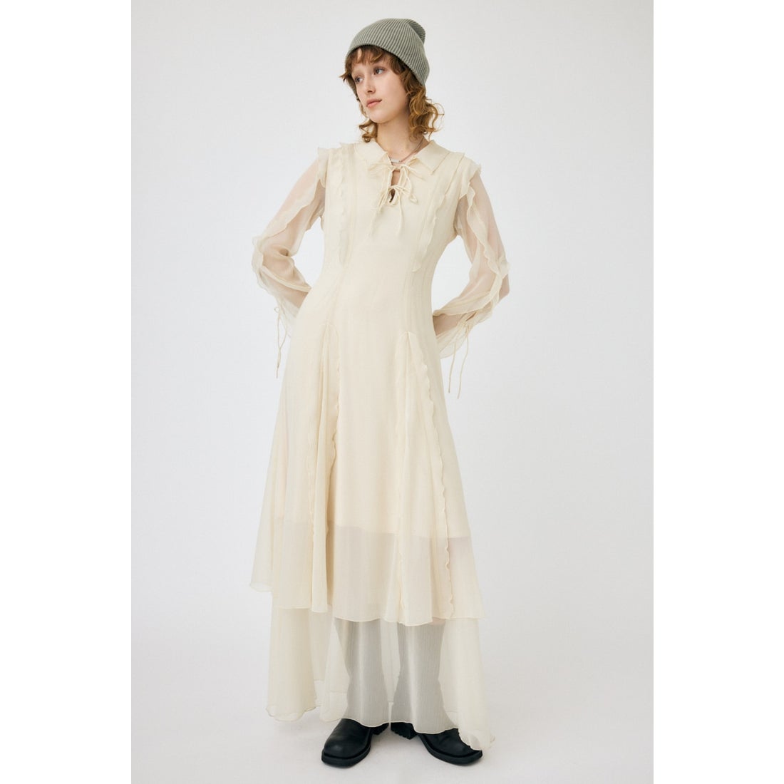 MOUSSY CHIFFON MELLOW マキシドレス BLK -ファッション通販 FASHION 