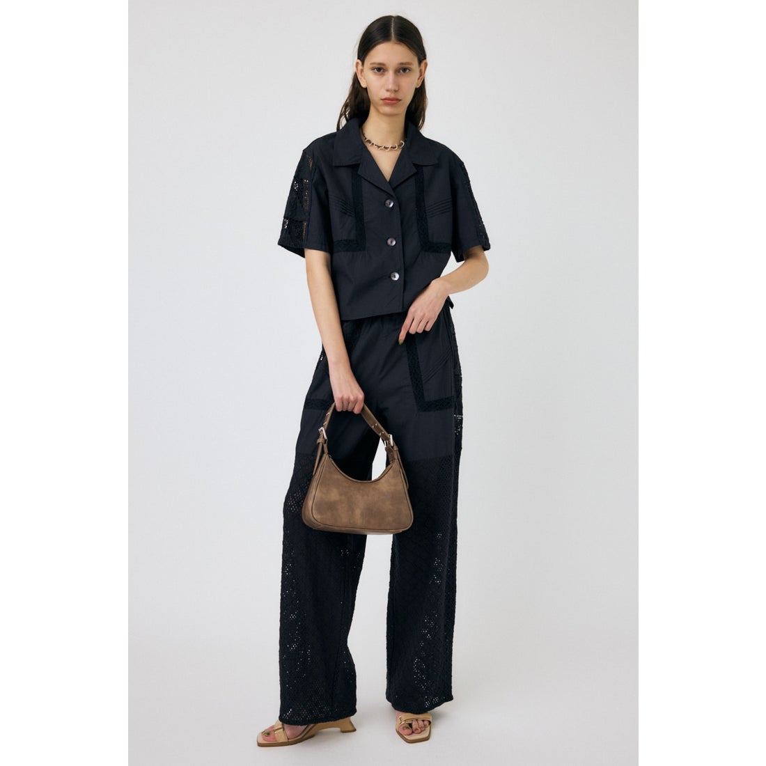 MOUSSY CROCHET COMBI シャツ BLK -ファッション通販 FASHION WALKER