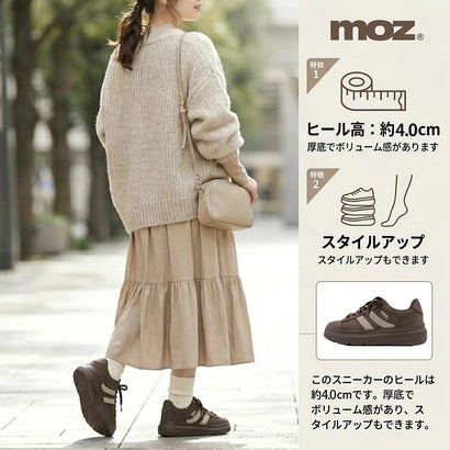 モズ moz ゴールドエルクチャーム付きラインスニーカー （ダークブラウン）｜詳細画像